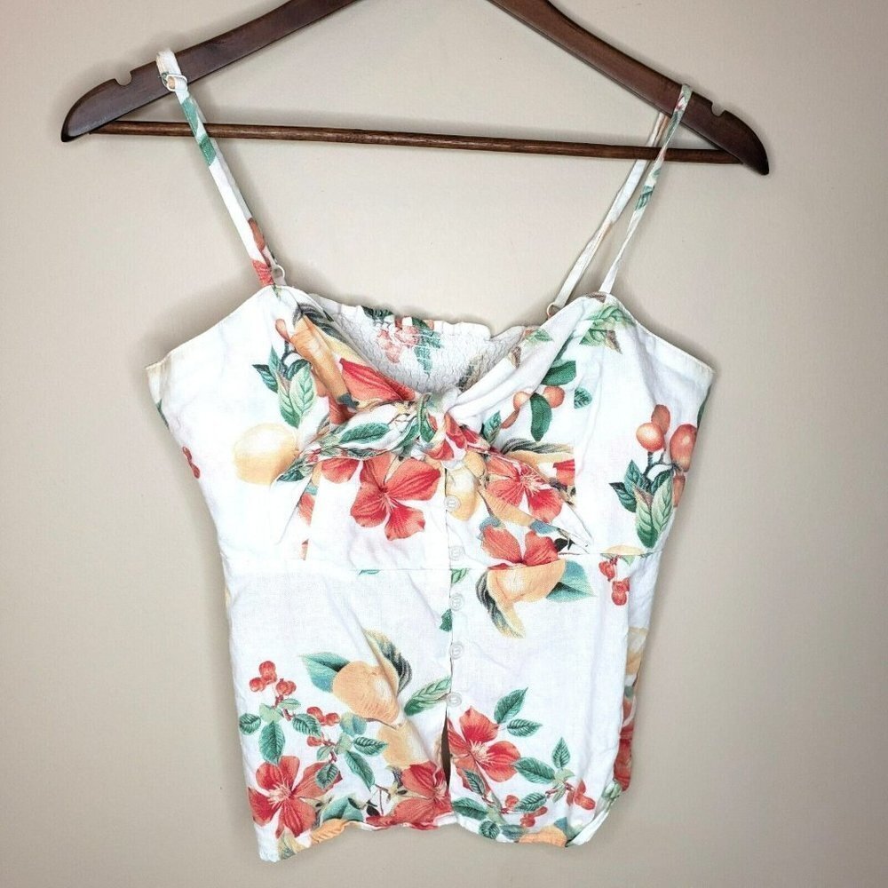Sofia Vergara Peplum Tank Top Linen Blend Hawaiian Tropical Floral Medium VNeck